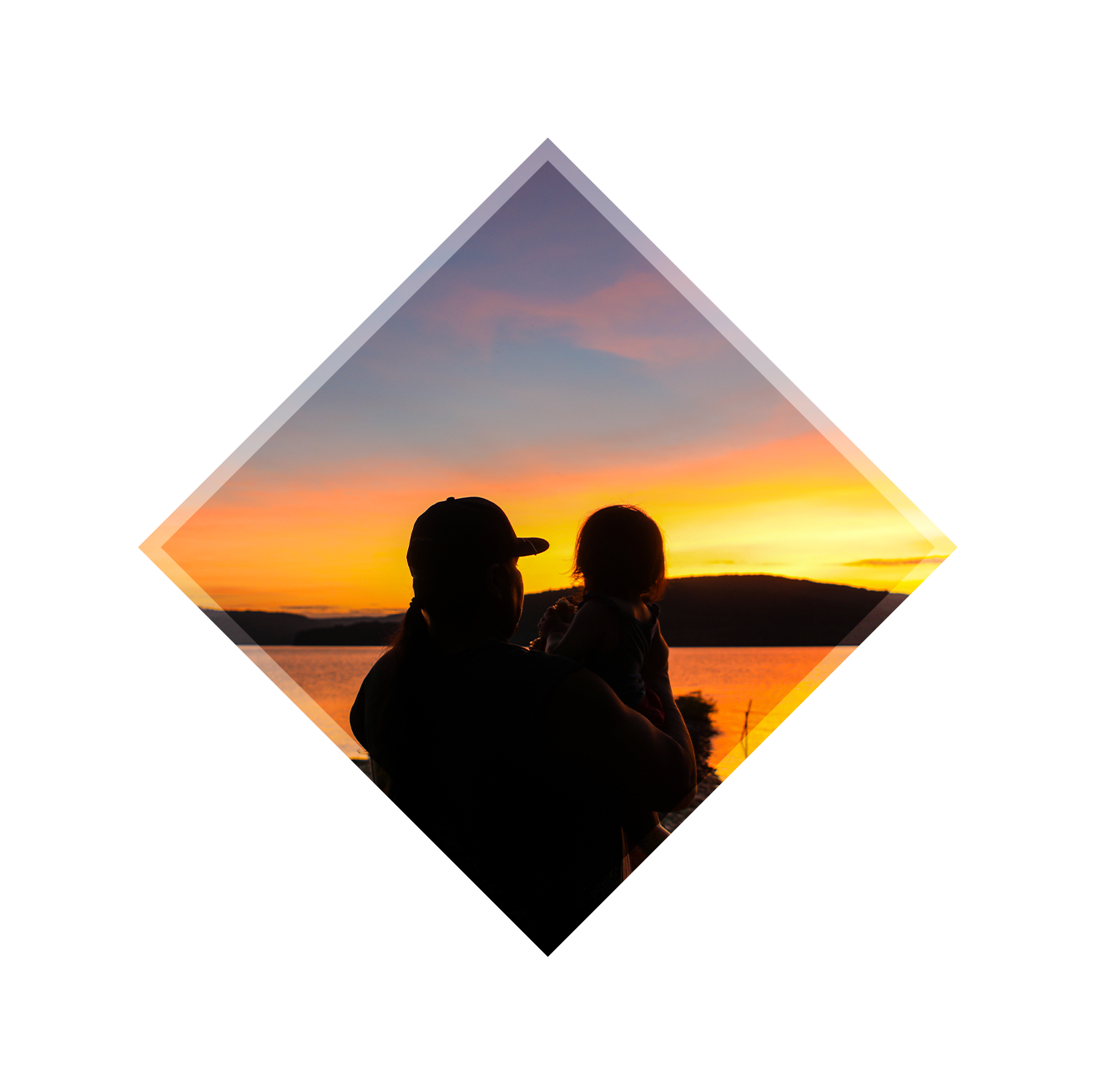 Silhouette of parent and child at sunset